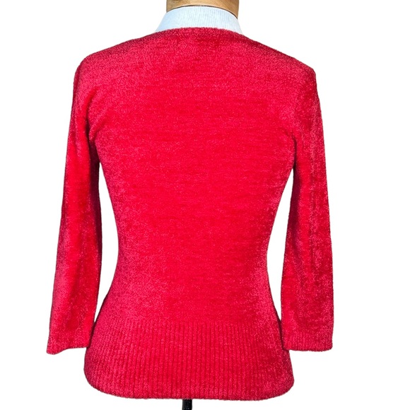 BAY STUDIO Career Petite Bright Red Super Cozy Chenille V-Neck Sweater PS - Picture 5 of 9
